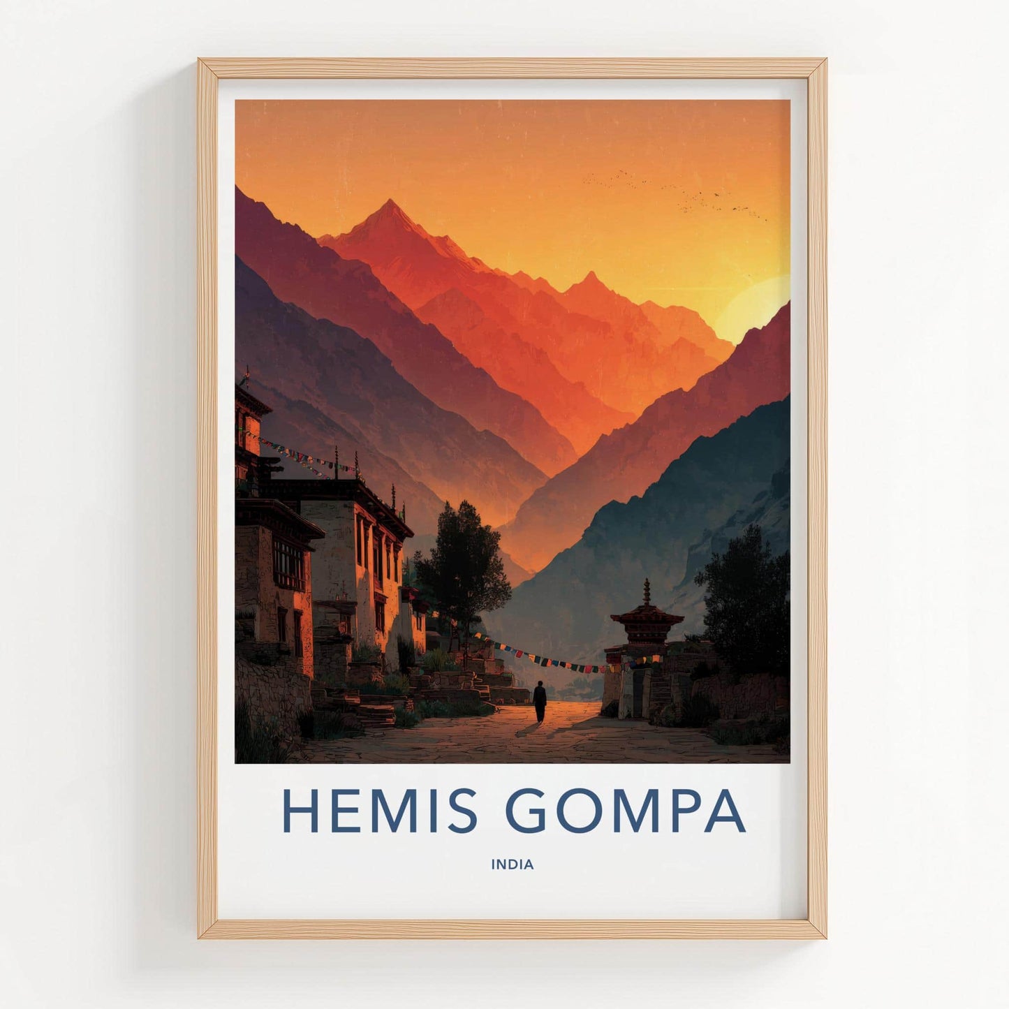 Hemis Gompa Poster - India Travel Art - Ladakh Monastery Valley Sunset Wall Decor