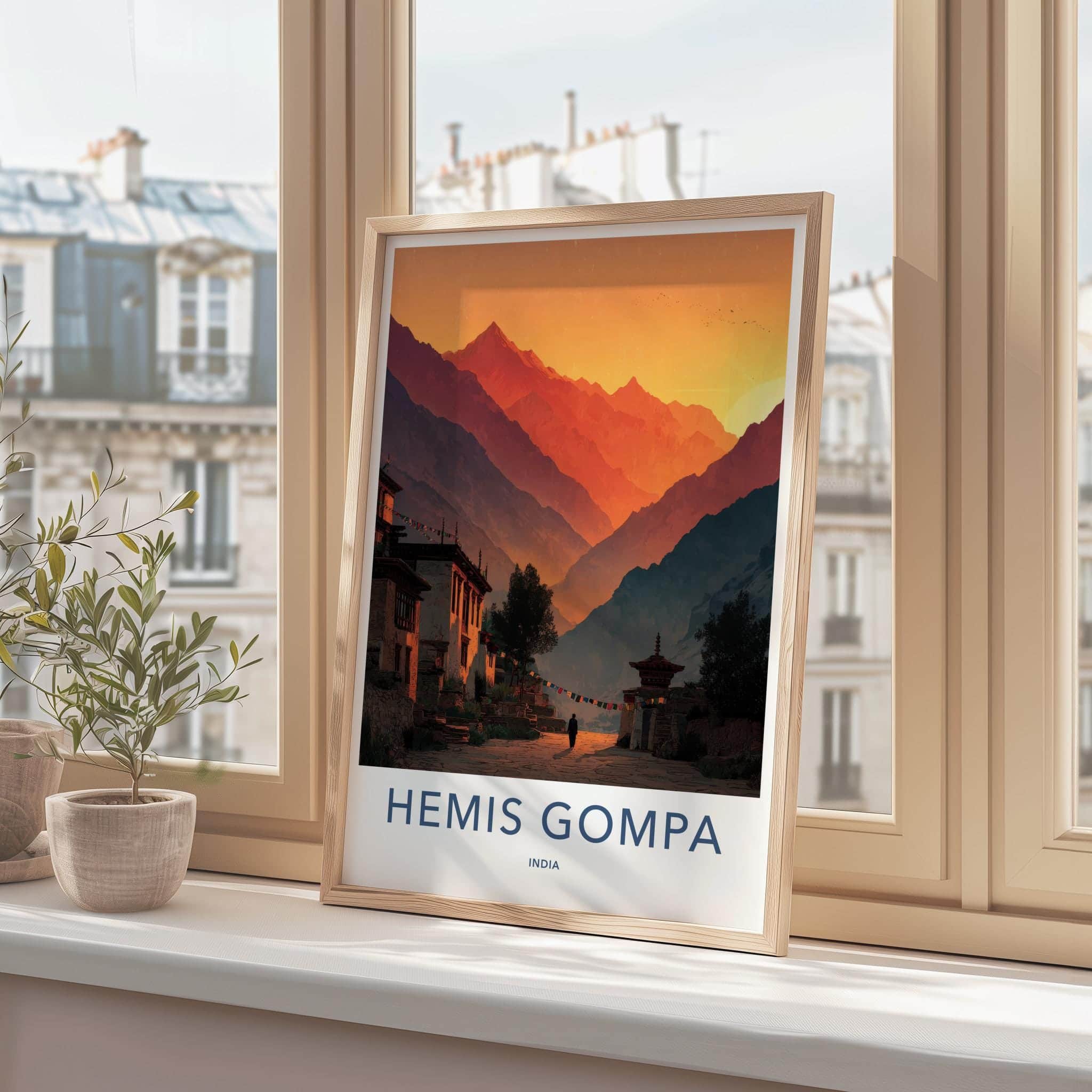 Hemis Gompa Poster - India Travel Art - Ladakh Monastery Valley Sunset Wall Decor