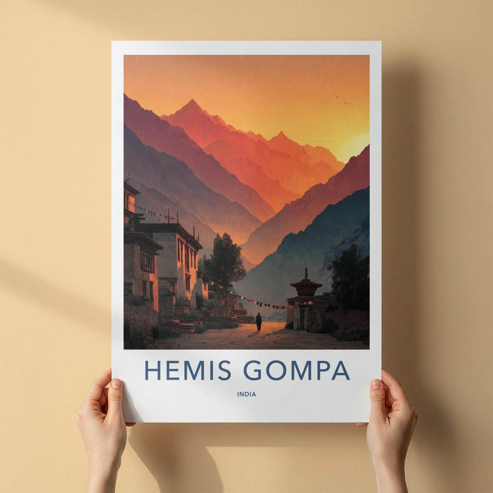 Hemis Gompa Poster - India Travel Art - Ladakh Monastery Valley Sunset Wall Decor