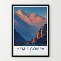 Hemis Gompa Poster - India Travel Art - Ladakh Sunset Peaks Home Decor