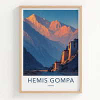 Hemis Gompa Poster - India Travel Art - Ladakh Sunset Peaks Home Decor