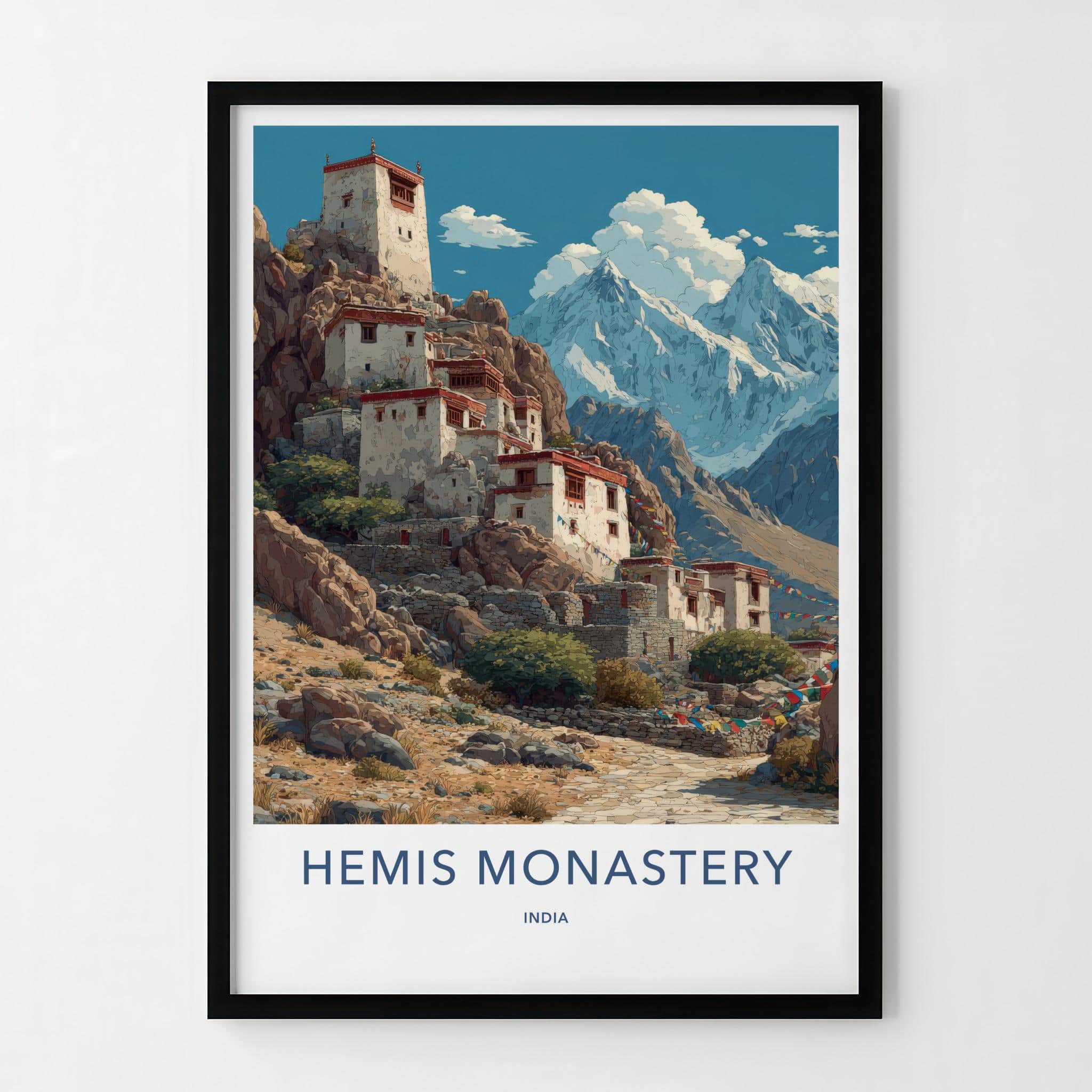 Hemis Monastery Poster - India Travel Art - Ladakh Rocky Monastery Scene Home Decor