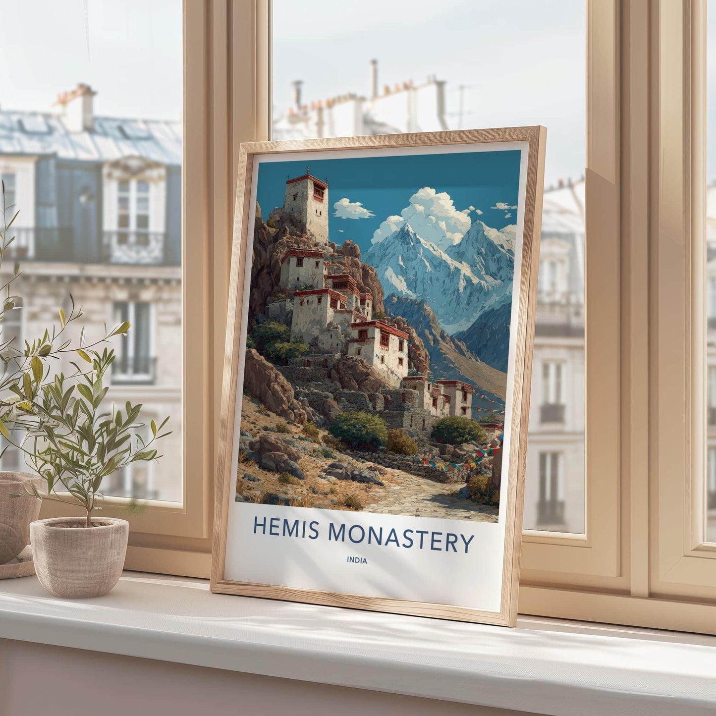 Hemis Monastery Poster - India Travel Art - Ladakh Rocky Monastery Scene Home Decor