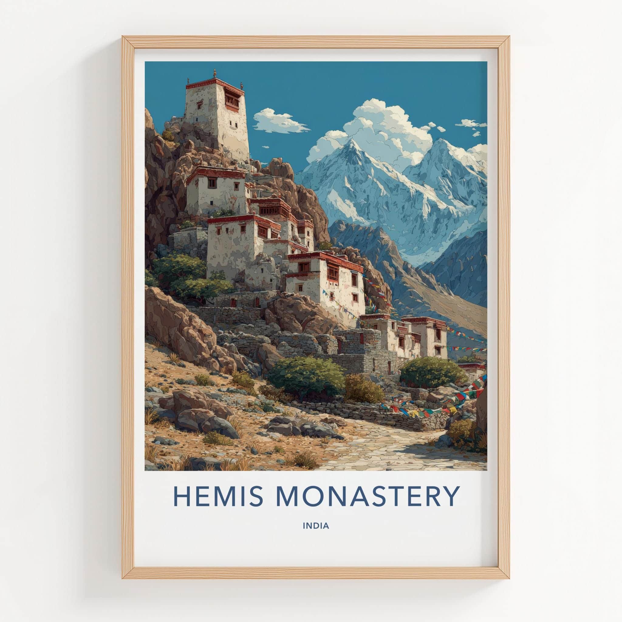 Hemis Monastery Poster - India Travel Art - Ladakh Rocky Monastery Scene Home Decor