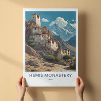 Hemis Monastery Poster - India Travel Art - Ladakh Rocky Monastery Scene Home Decor