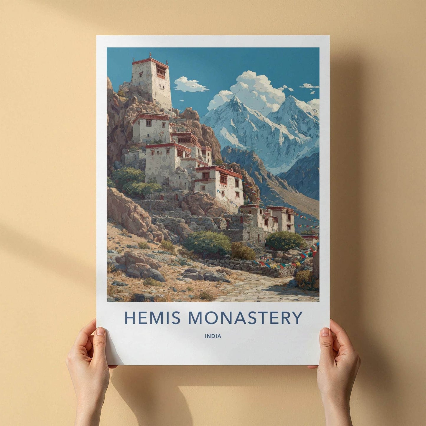 Hemis Monastery Poster - India Travel Art - Ladakh Rocky Monastery Scene Home Decor