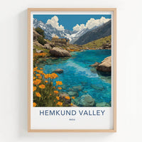 Hemkund Valley Poster - India Art Print - Uttarakhand Mountain Lake Shrine Home Art