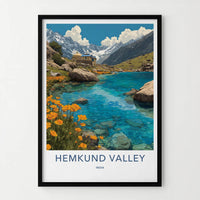 Hemkund Valley Poster - India Art Print - Uttarakhand Mountain Lake Shrine Home Art