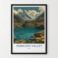 Hemkund Valley Poster - India Fine Art - Uttarakhand Azure Lake Peaks Home Art