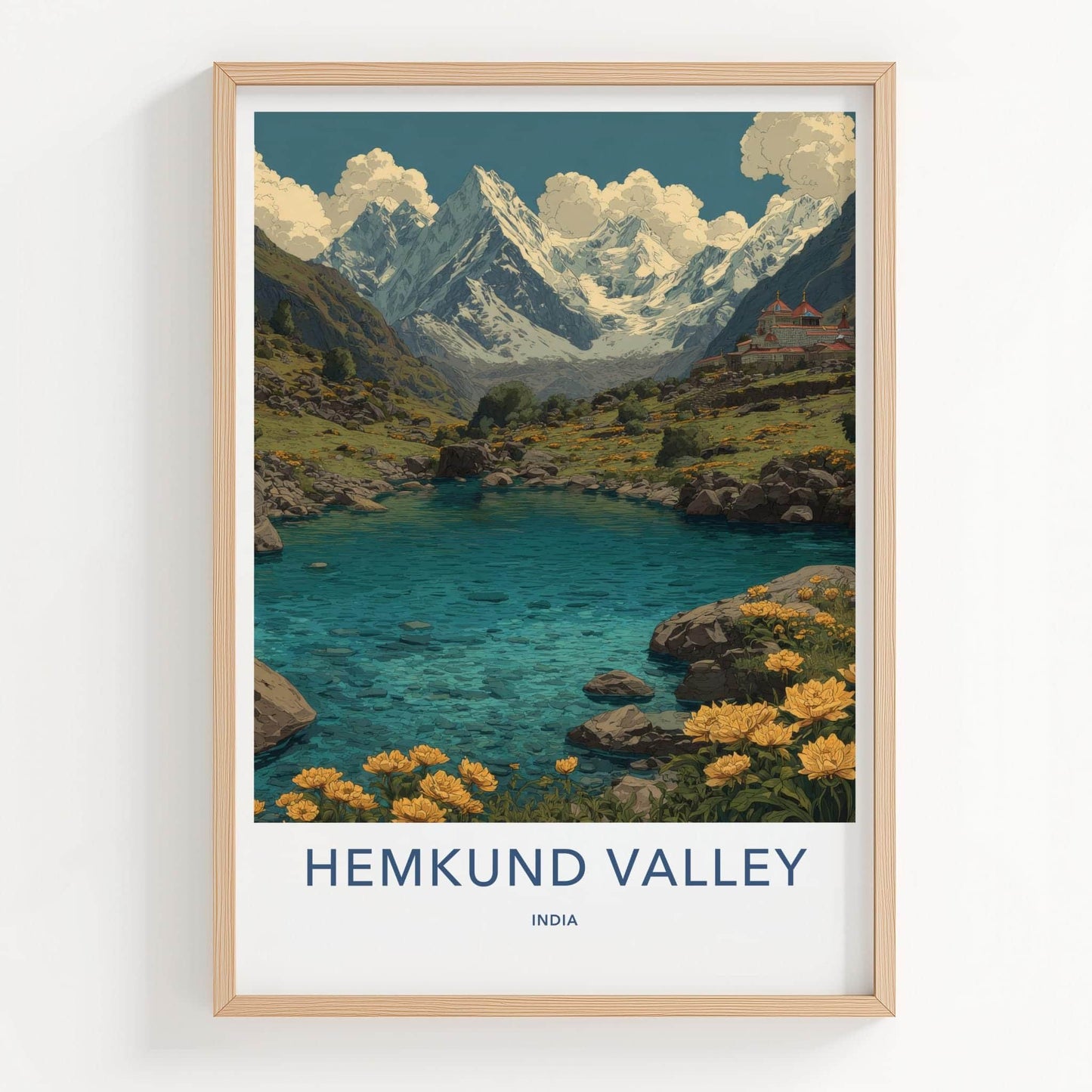 Hemkund Valley Poster - India Fine Art - Uttarakhand Azure Lake Peaks Home Art