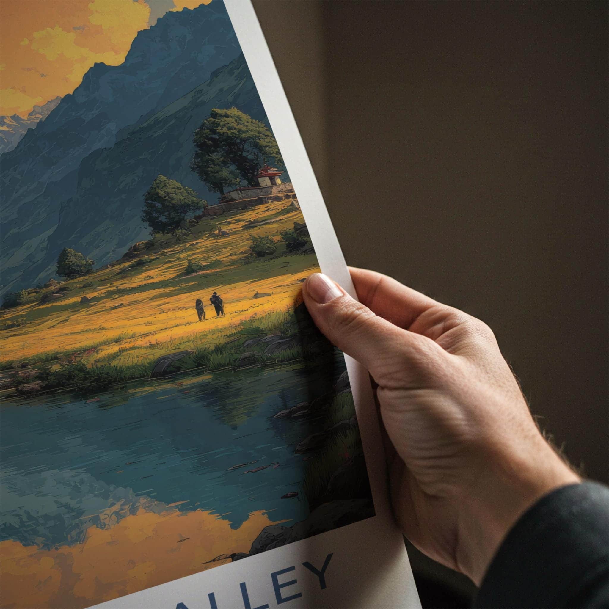 Hemkund Valley Poster - India Fine Art - Uttarakhand Mountain Lake Orange Gift