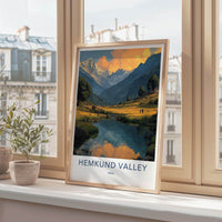 Hemkund Valley Poster - India Fine Art - Uttarakhand Mountain Lake Orange Gift