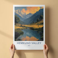 Hemkund Valley Poster - India Fine Art - Uttarakhand Mountain Lake Orange Gift