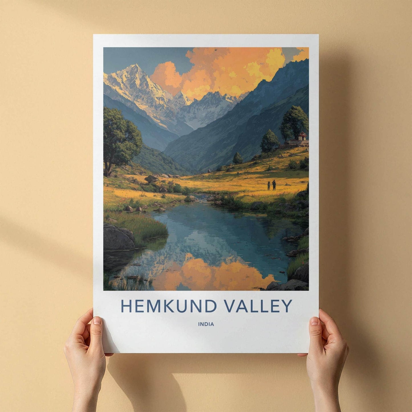 Hemkund Valley Poster - India Fine Art - Uttarakhand Mountain Lake Orange Gift