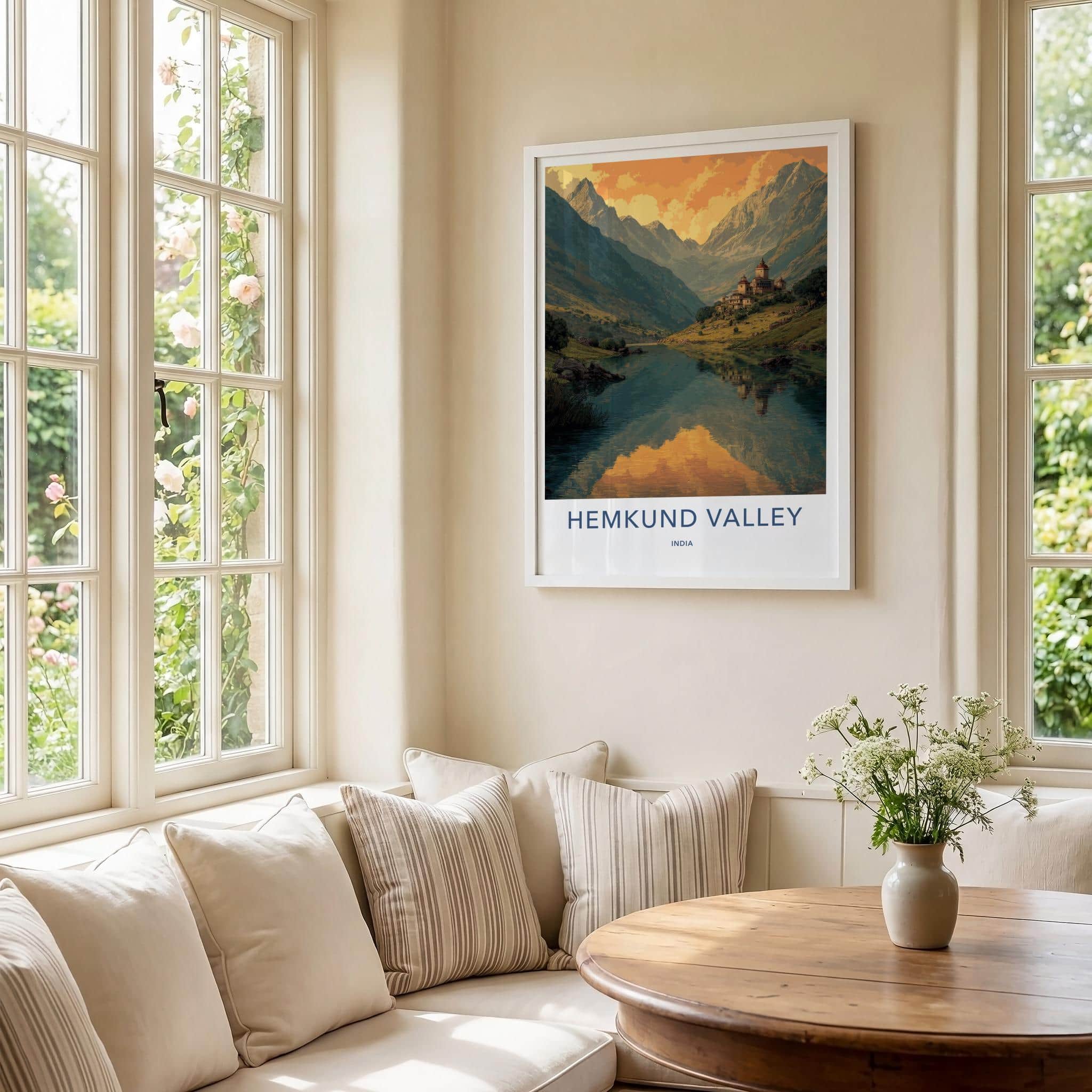 Hemkund Valley Poster - India Fine Art - Uttarakhand Mountain Lake Temple Gift