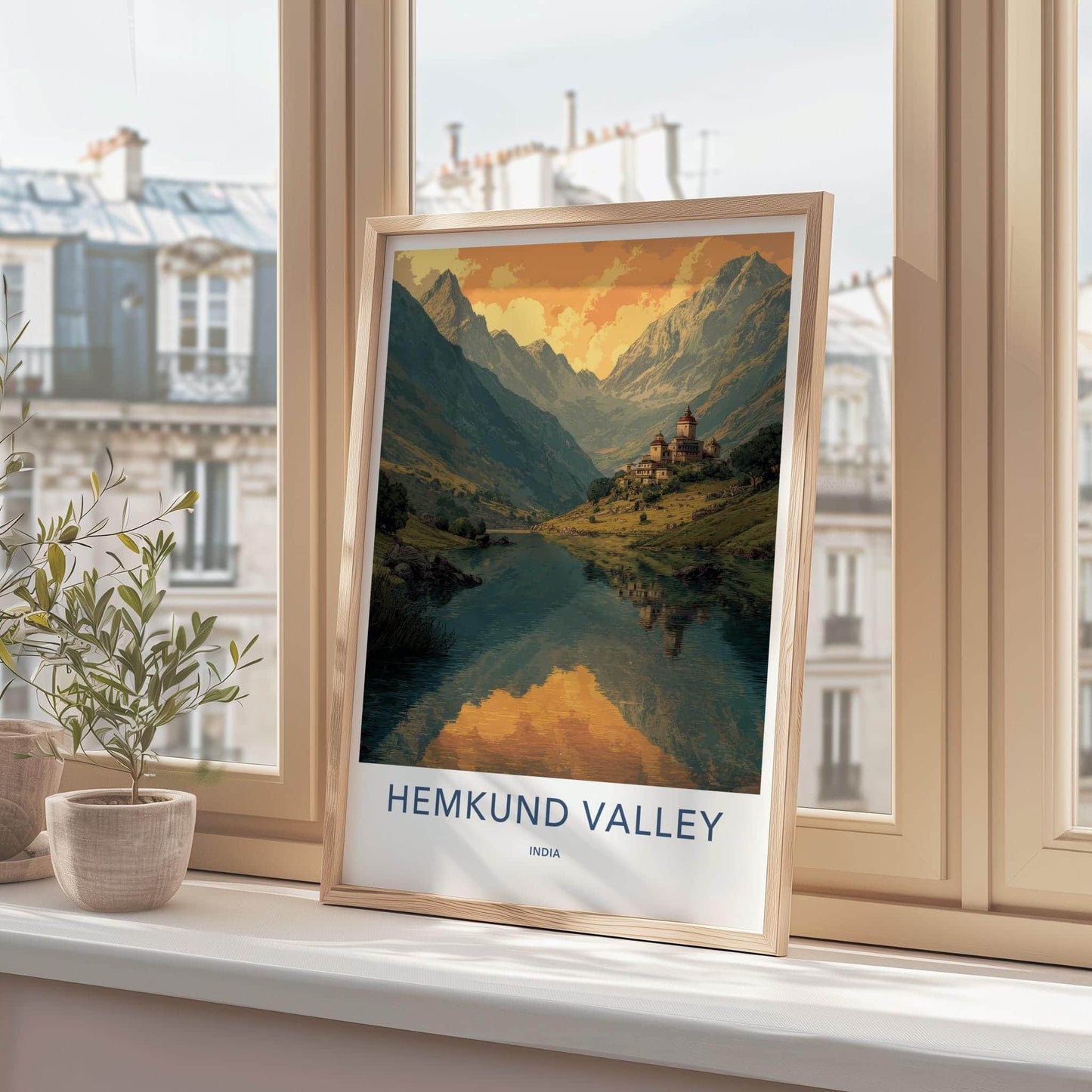 Hemkund Valley Poster - India Fine Art - Uttarakhand Mountain Lake Temple Gift