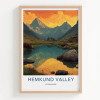 Hemkund Valley Poster - India Fine Art - Uttarakhand Orange Lake Scene Gift