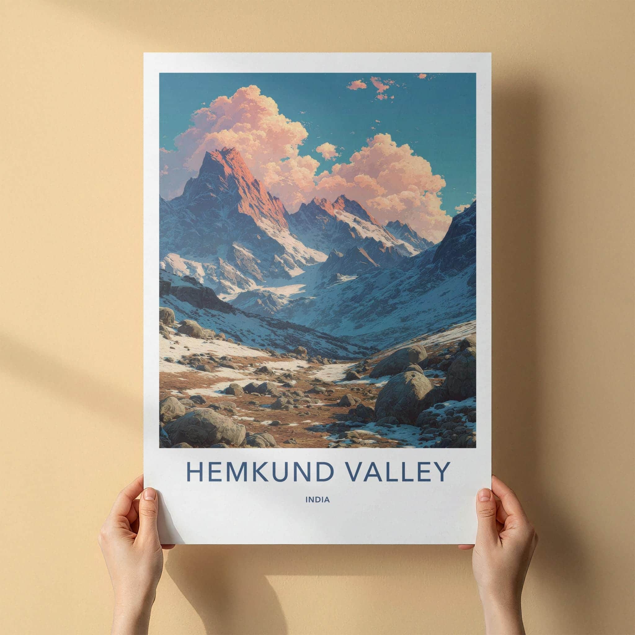 Hemkund Valley Poster - India Fine Art - Uttarakhand Rocky Snowy Landscape Gift
