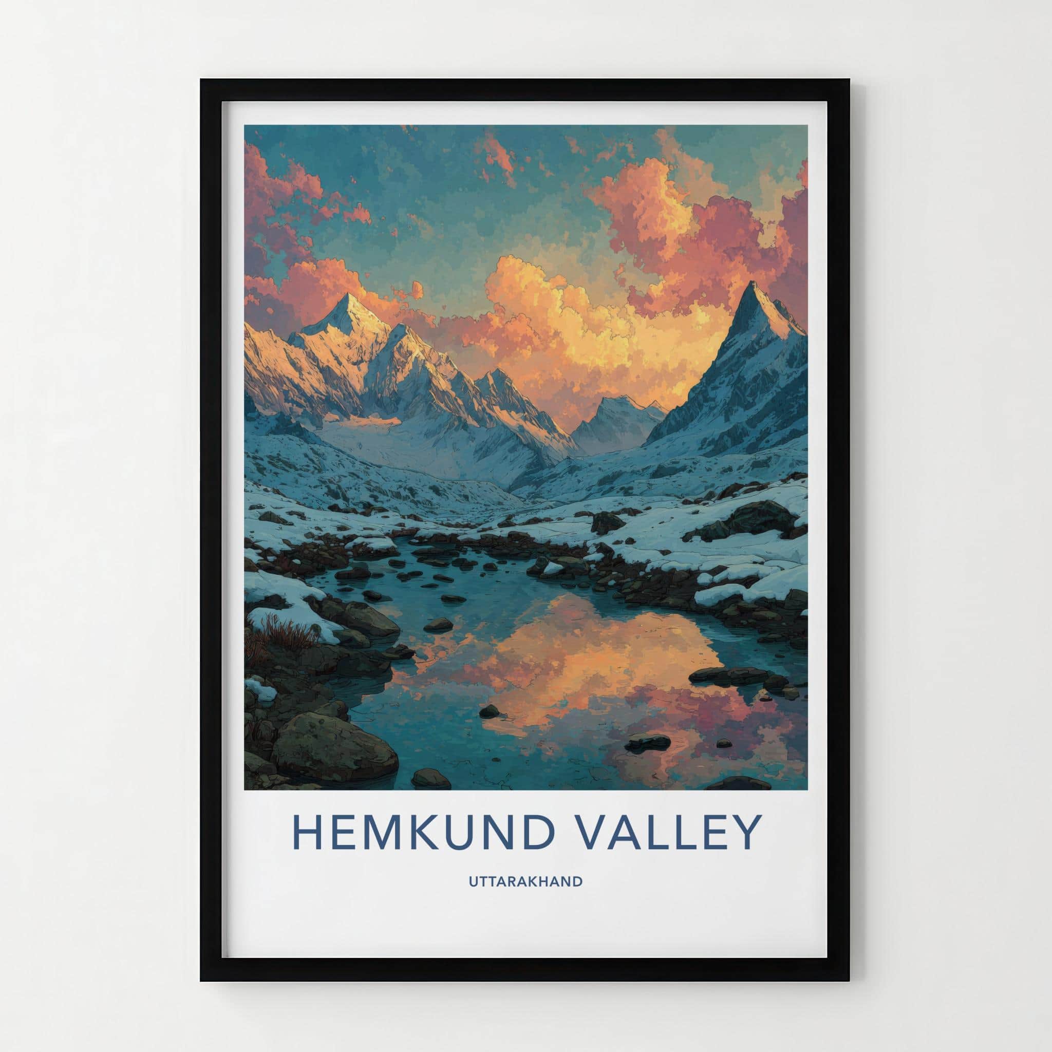 Hemkund Valley Poster - India Scenic Art - Uttarakhand Alpine Valley Sunset Wall Decor