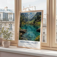 Hemkund Valley Poster - India Scenic Art - Uttarakhand Mountain Lake Home Decor
