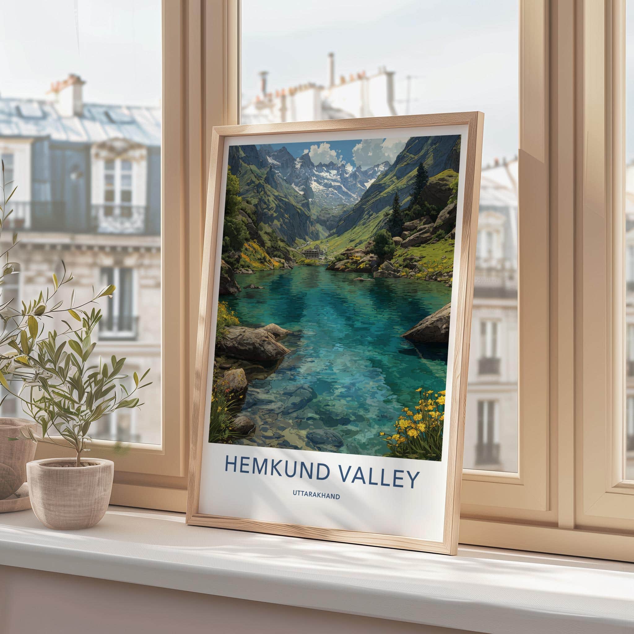 Hemkund Valley Poster - India Scenic Art - Uttarakhand Mountain Lake Home Decor