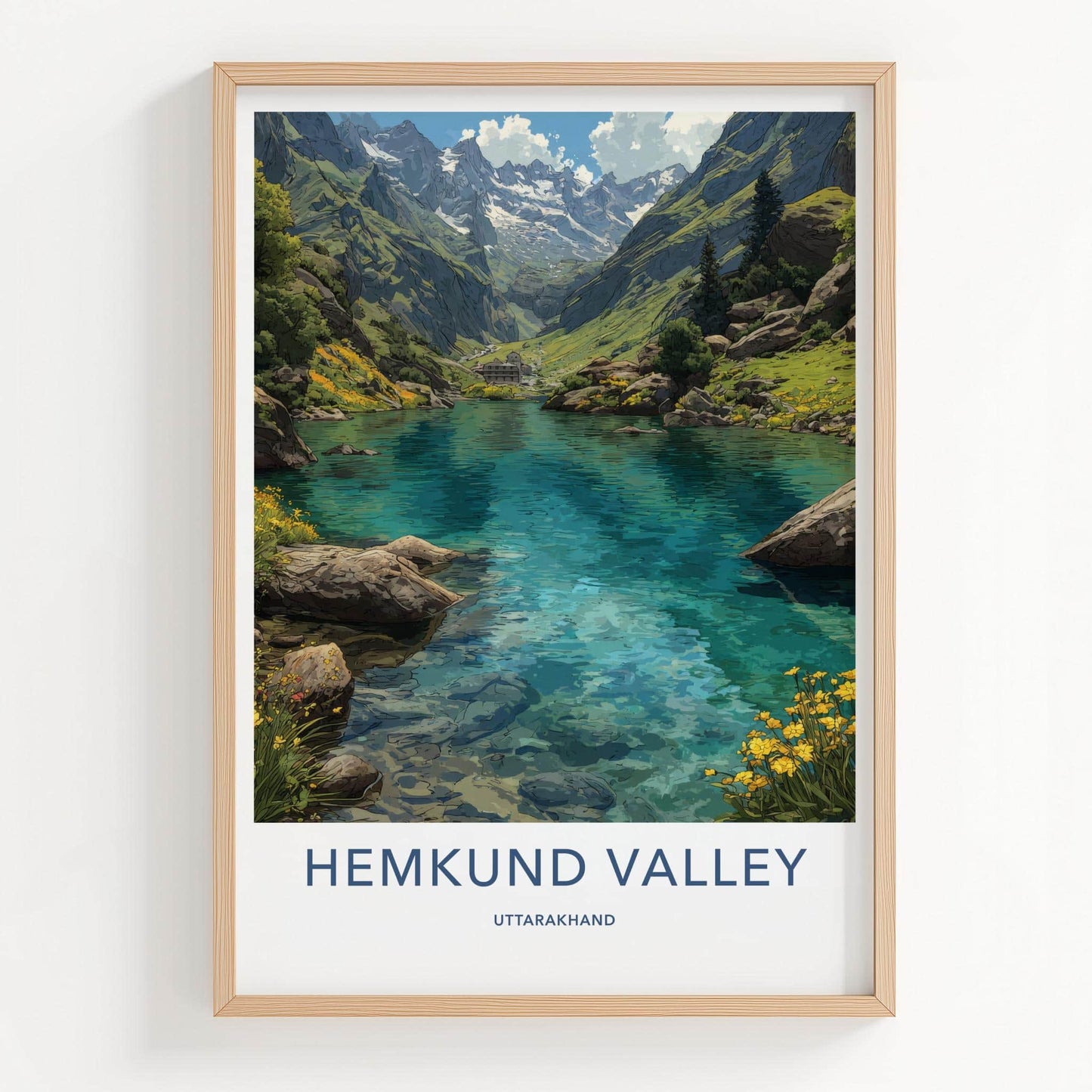 Hemkund Valley Poster - India Scenic Art - Uttarakhand Mountain Lake Home Decor