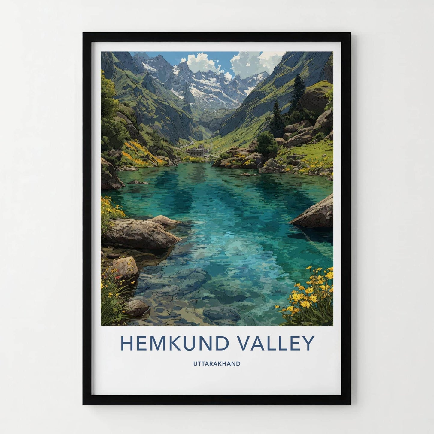 Hemkund Valley Poster - India Scenic Art - Uttarakhand Mountain Lake Home Decor