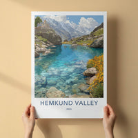 Hemkund Valley Poster - India Travel Art - Clear Lake Water Home Art