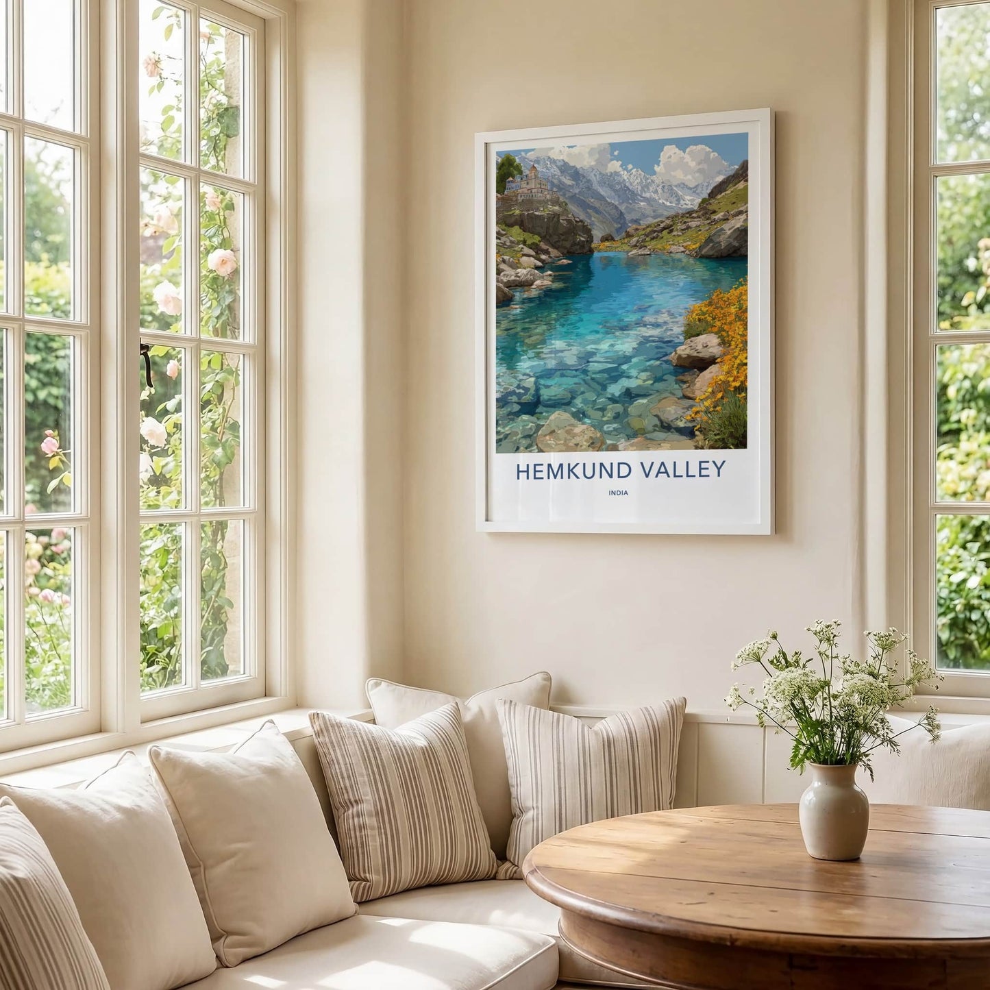 Hemkund Valley Poster - India Travel Art - Clear Lake Water Home Art