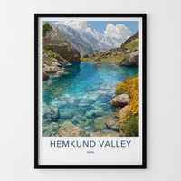 Hemkund Valley Poster - India Travel Art - Clear Lake Water Home Art