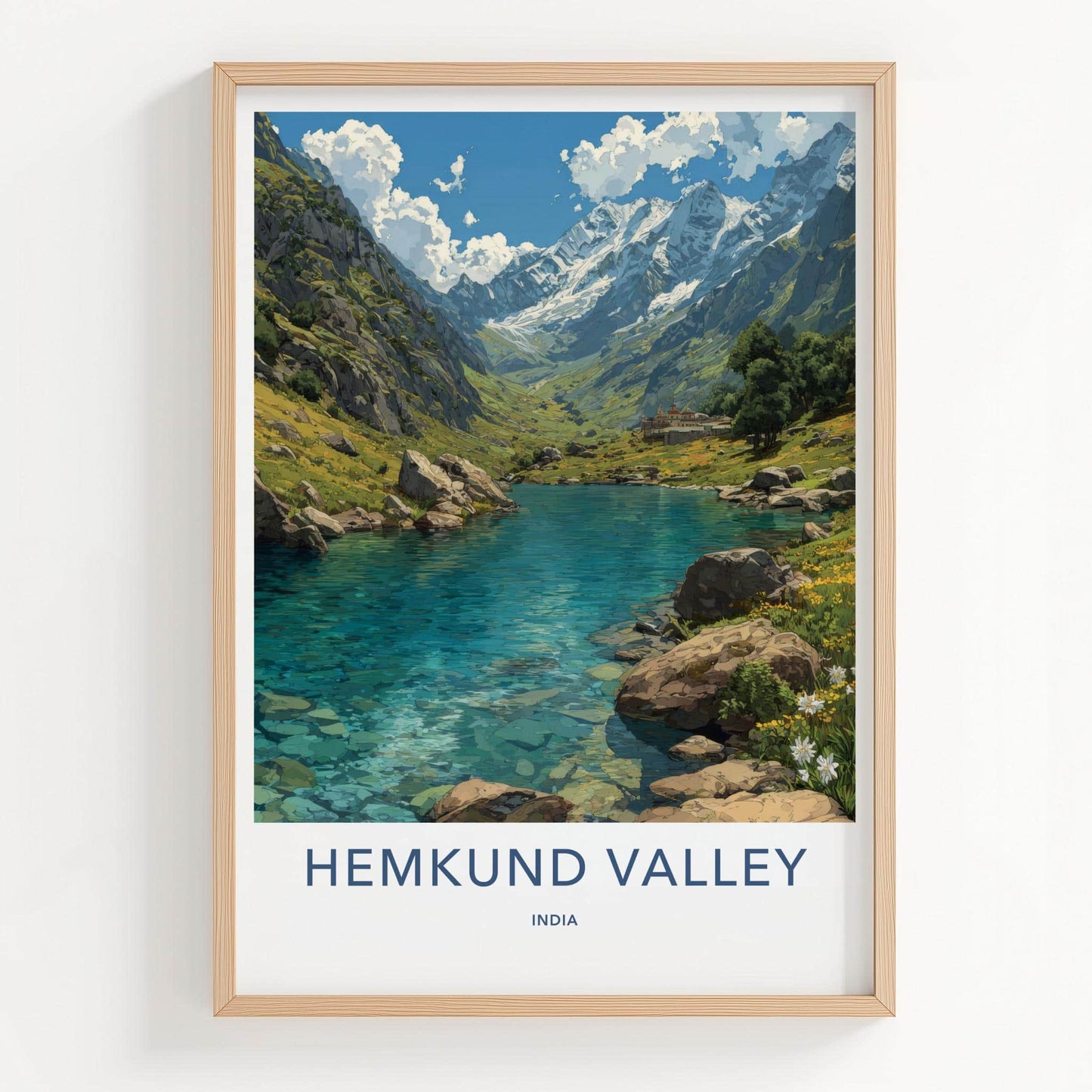 Hemkund Valley Poster - India Travel Art - Uttarakhand Alpine Lake Home Decor