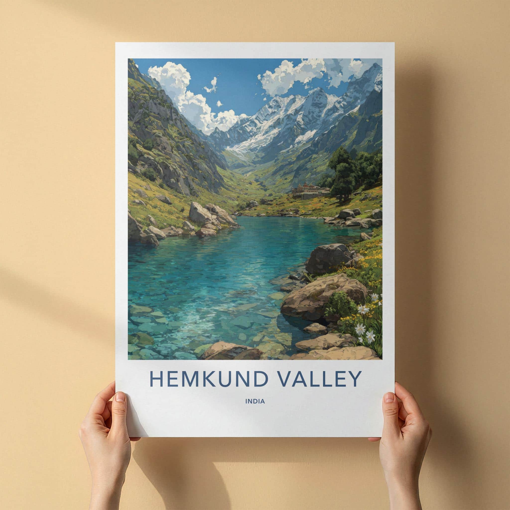 Hemkund Valley Poster - India Travel Art - Uttarakhand Alpine Lake Home Decor