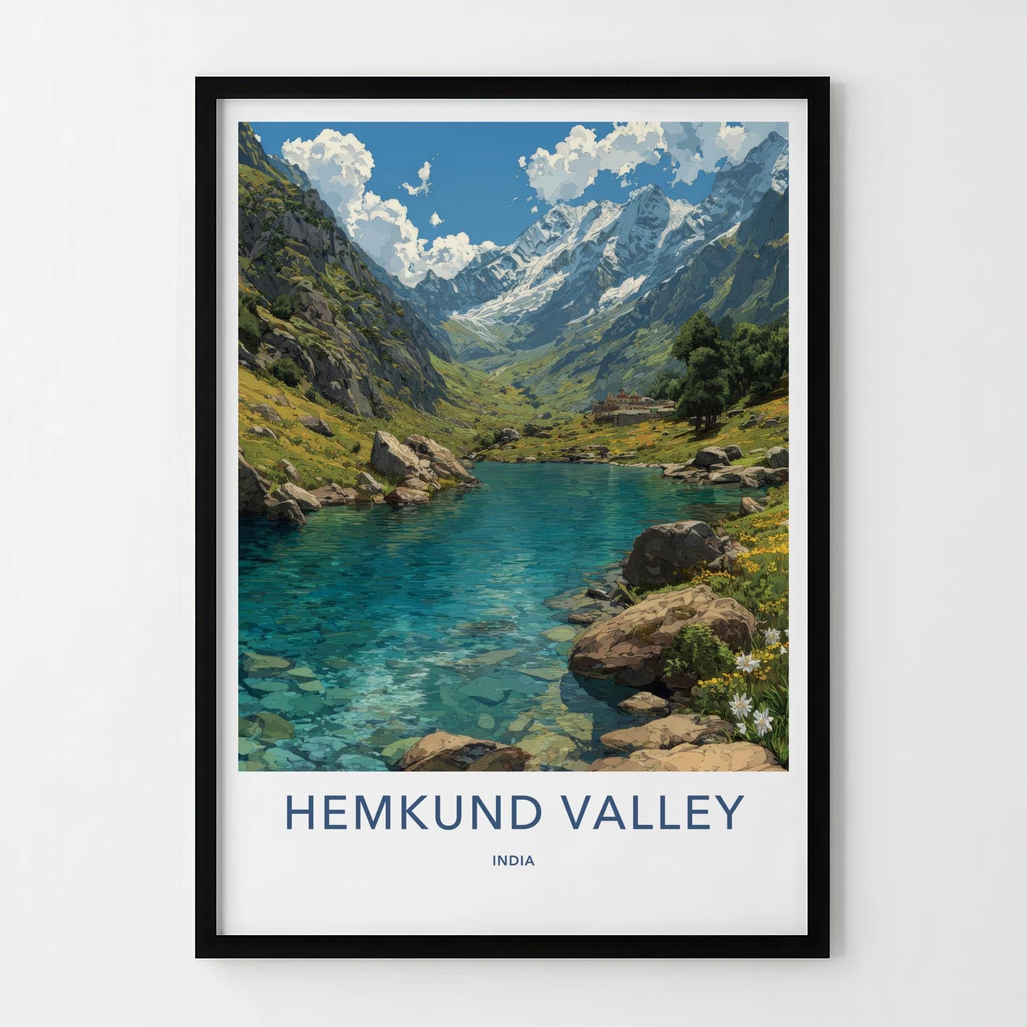 Hemkund Valley Poster - India Travel Art - Uttarakhand Alpine Lake Home Decor