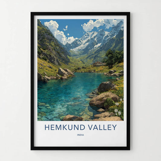 Hemkund Valley Poster - India Travel Art - Uttarakhand Alpine Lake Home Decor