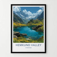 Hemkund Valley Poster - India Travel Art - Uttarakhand Clear Lake Peaks Home Decor