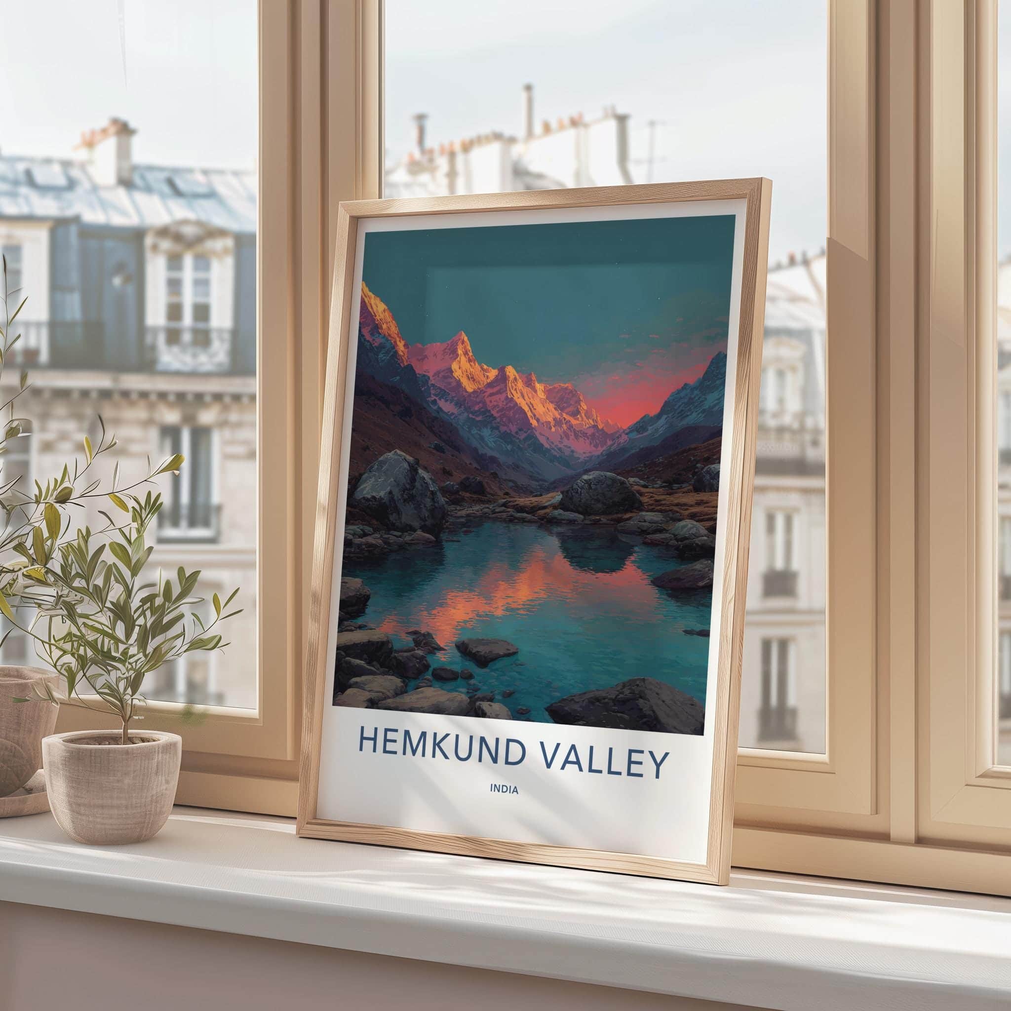 Hemkund Valley Poster - India Travel Art - Uttarakhand Lake Reflection Home Decor