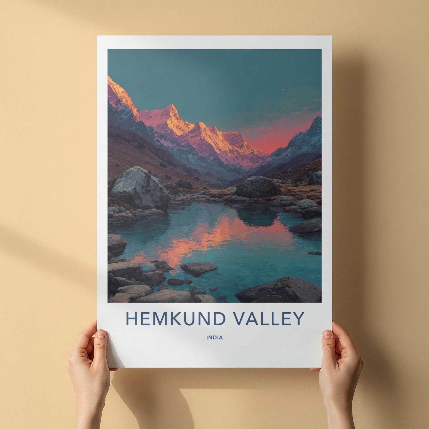 Hemkund Valley Poster - India Travel Art - Uttarakhand Lake Reflection Home Decor