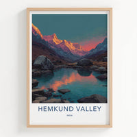 Hemkund Valley Poster - India Travel Art - Uttarakhand Lake Reflection Home Decor