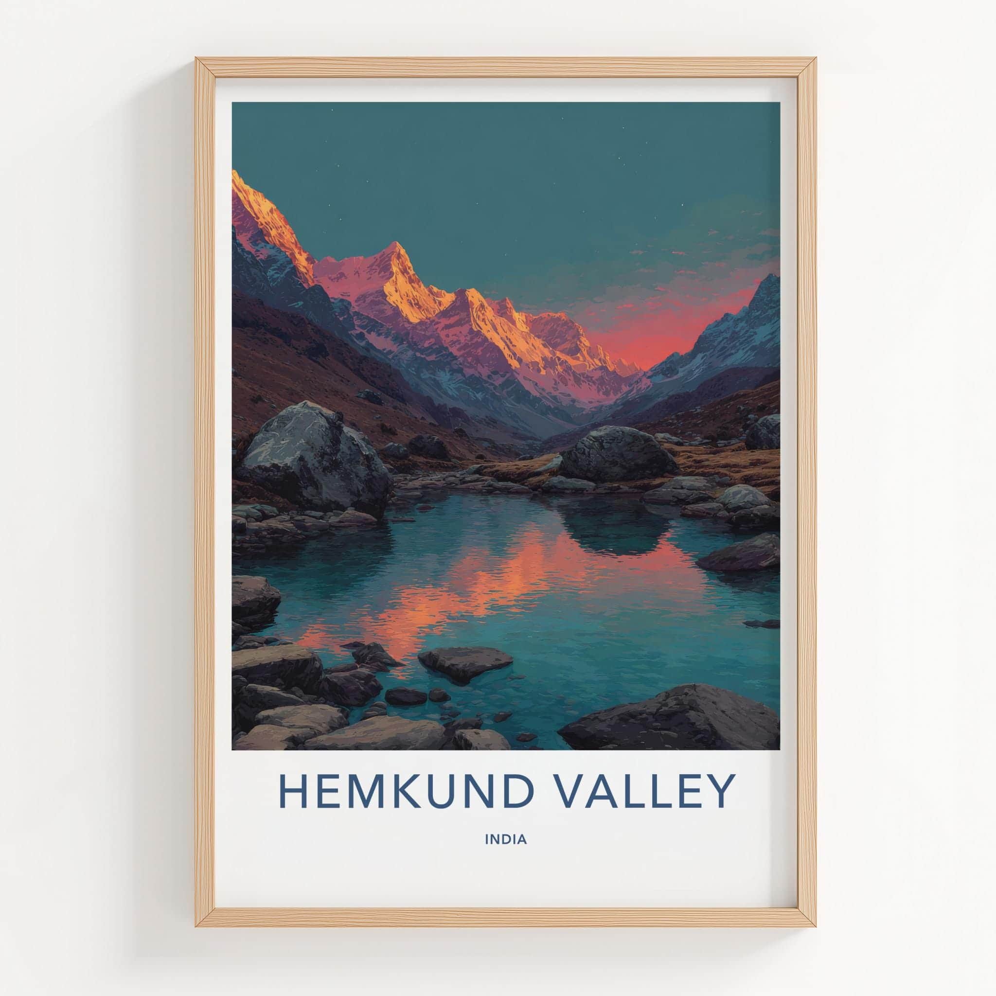 Hemkund Valley Poster - India Travel Art - Uttarakhand Lake Reflection Home Decor
