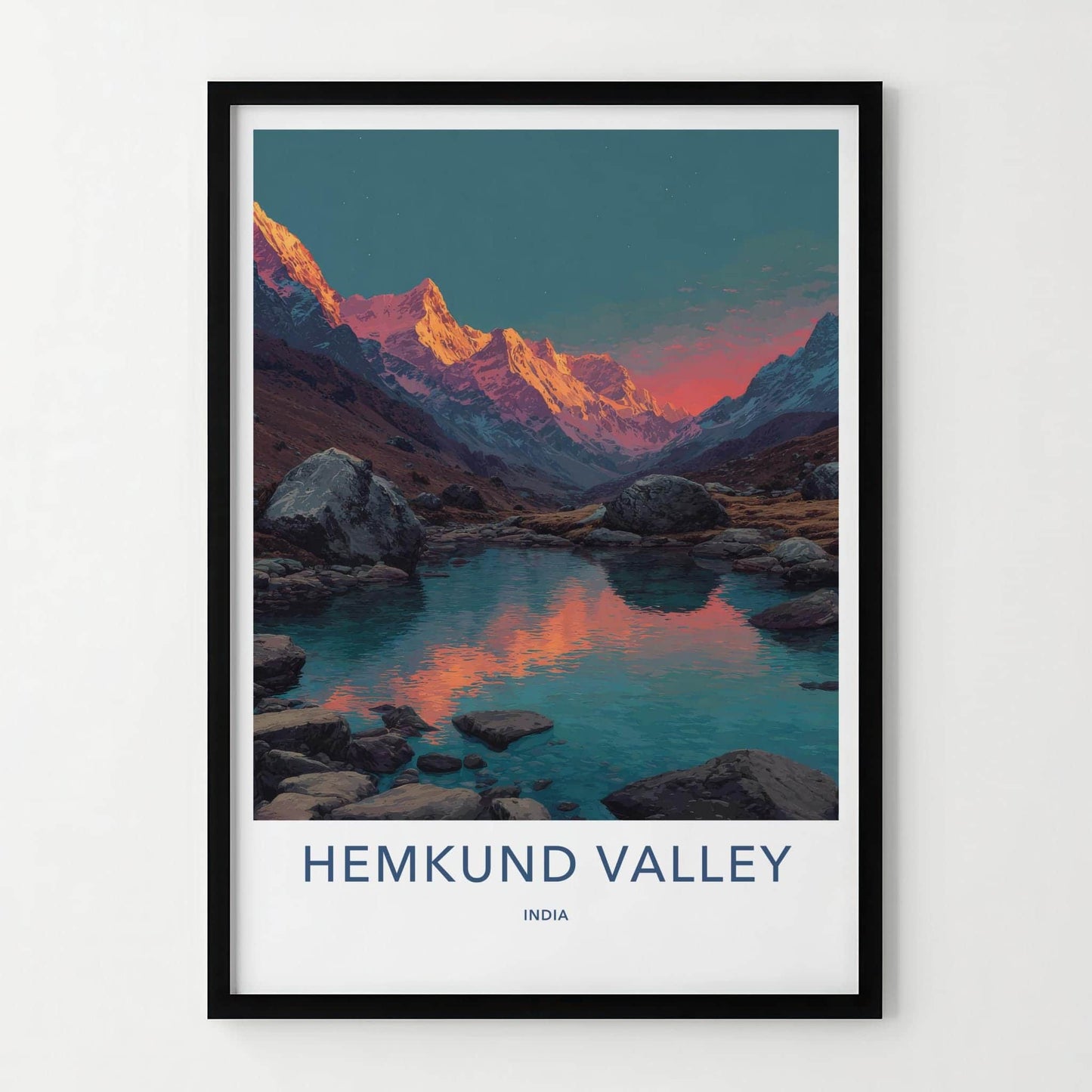 Hemkund Valley Poster - India Travel Art - Uttarakhand Lake Reflection Home Decor