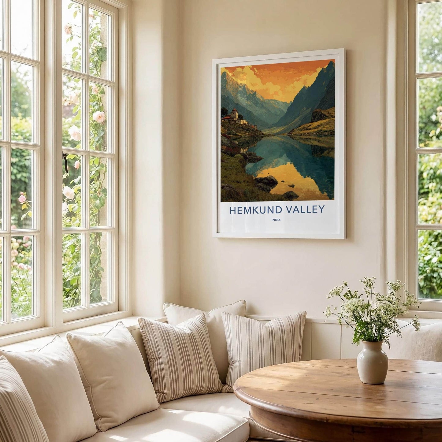 Hemkund Valley Poster - India Travel Art - Uttarakhand Lake Village Home Decor