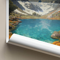 Hemkund Valley Poster - India Travel Art - Uttarakhand Turquoise Lake Flowers Wall Decor