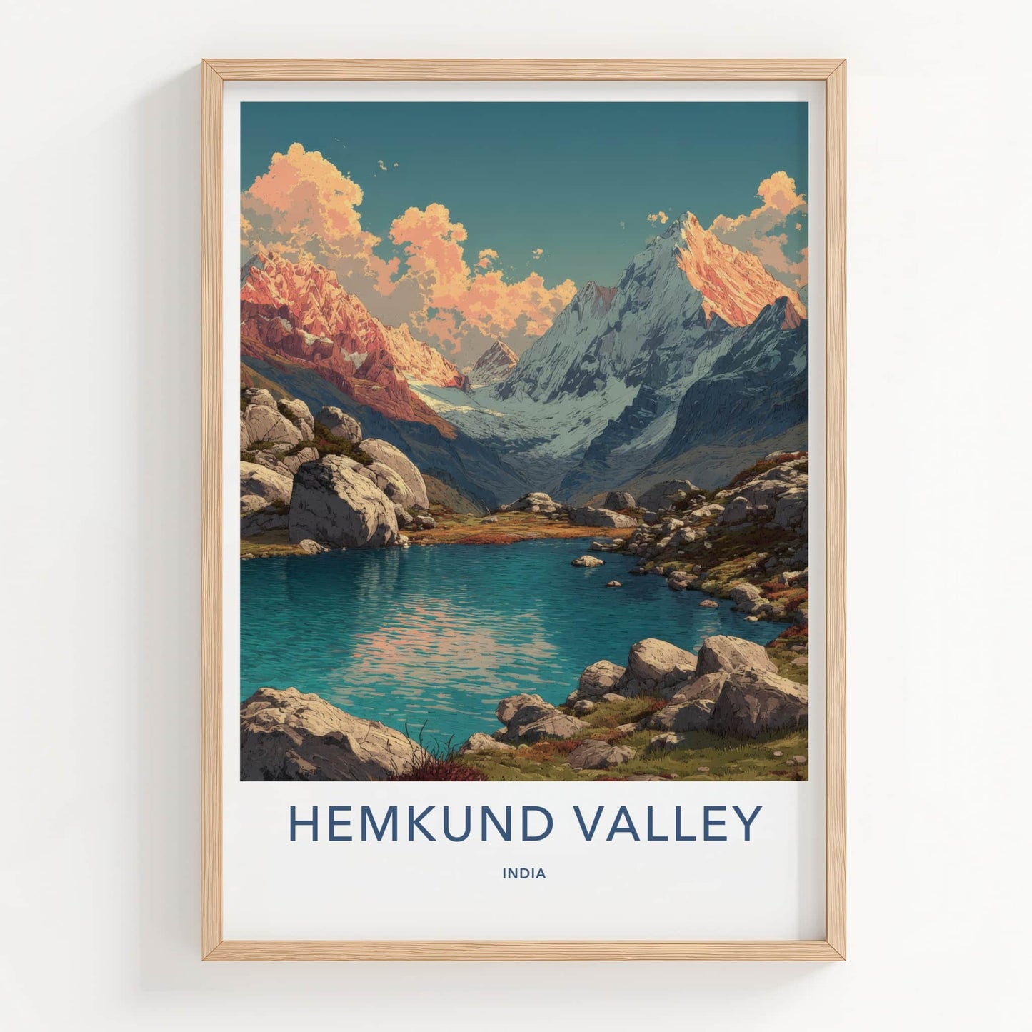 Hemkund Valley Poster - India Wall Art - Uttarakhand Mountain Lake Home Decor