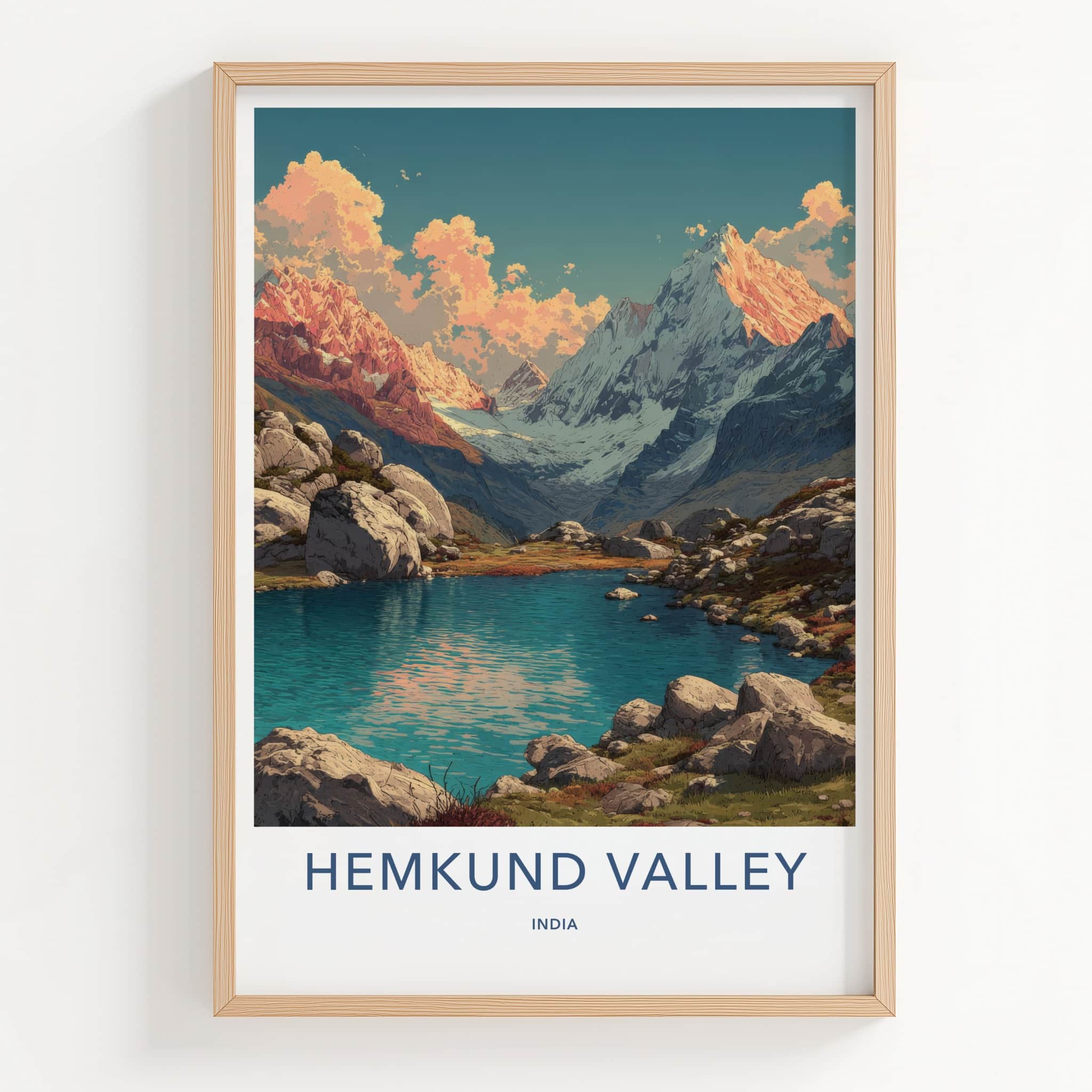 Hemkund Valley Poster - India Wall Art - Uttarakhand Mountain Lake Home Decor