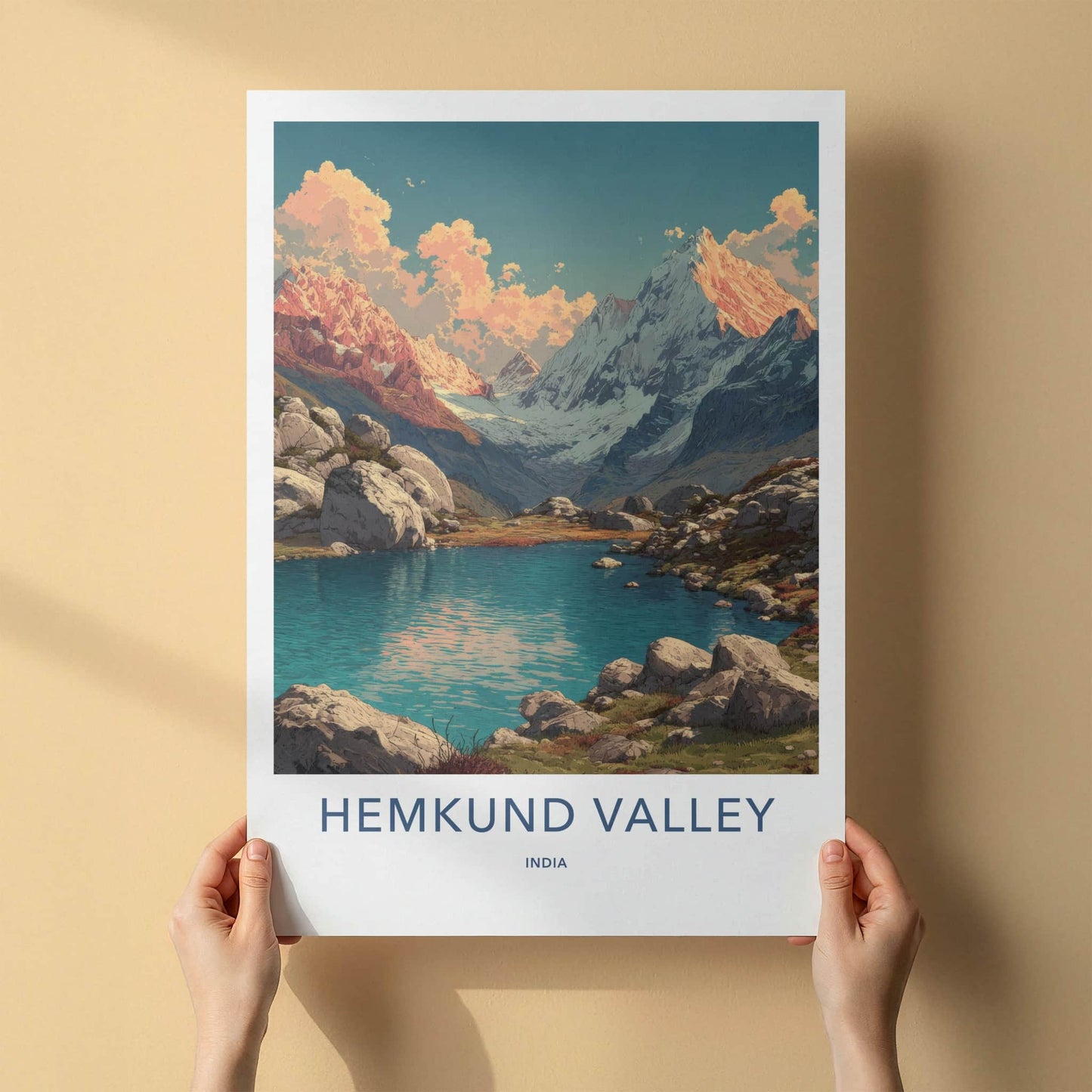 Hemkund Valley Poster - India Wall Art - Uttarakhand Mountain Lake Home Decor