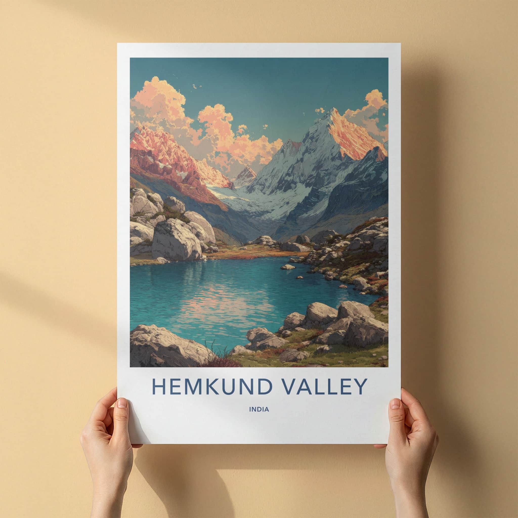 Hemkund Valley Poster - India Wall Art - Uttarakhand Mountain Lake Home Decor