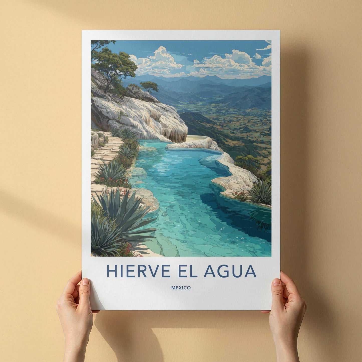 Hierve El Agua Poster - Mexico Travel Art - Petrified Mineral Falls Home Decor