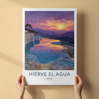 Hierve el Agua Poster - Mexico Travel Art - Petrified Terraces Sunset Wall Decor