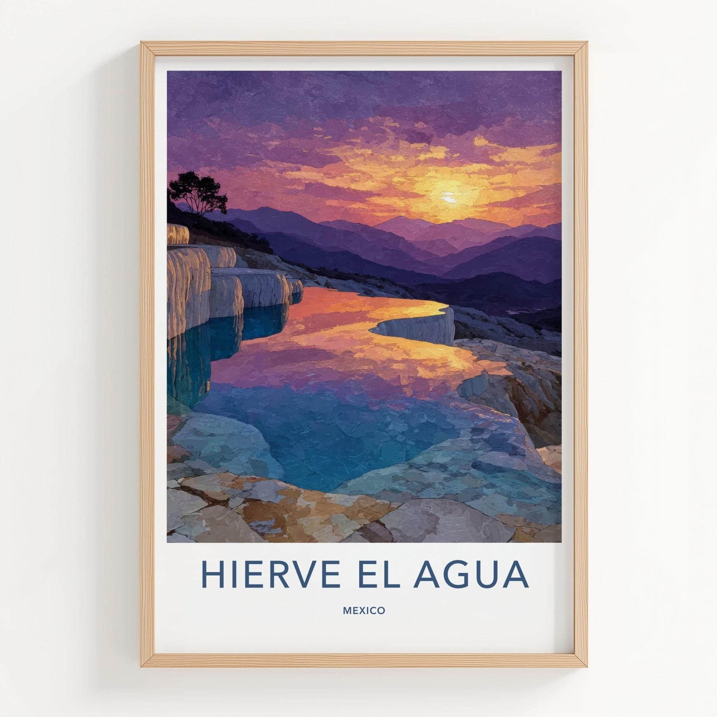 Hierve el Agua Poster - Mexico Travel Art - Petrified Terraces Sunset Wall Decor