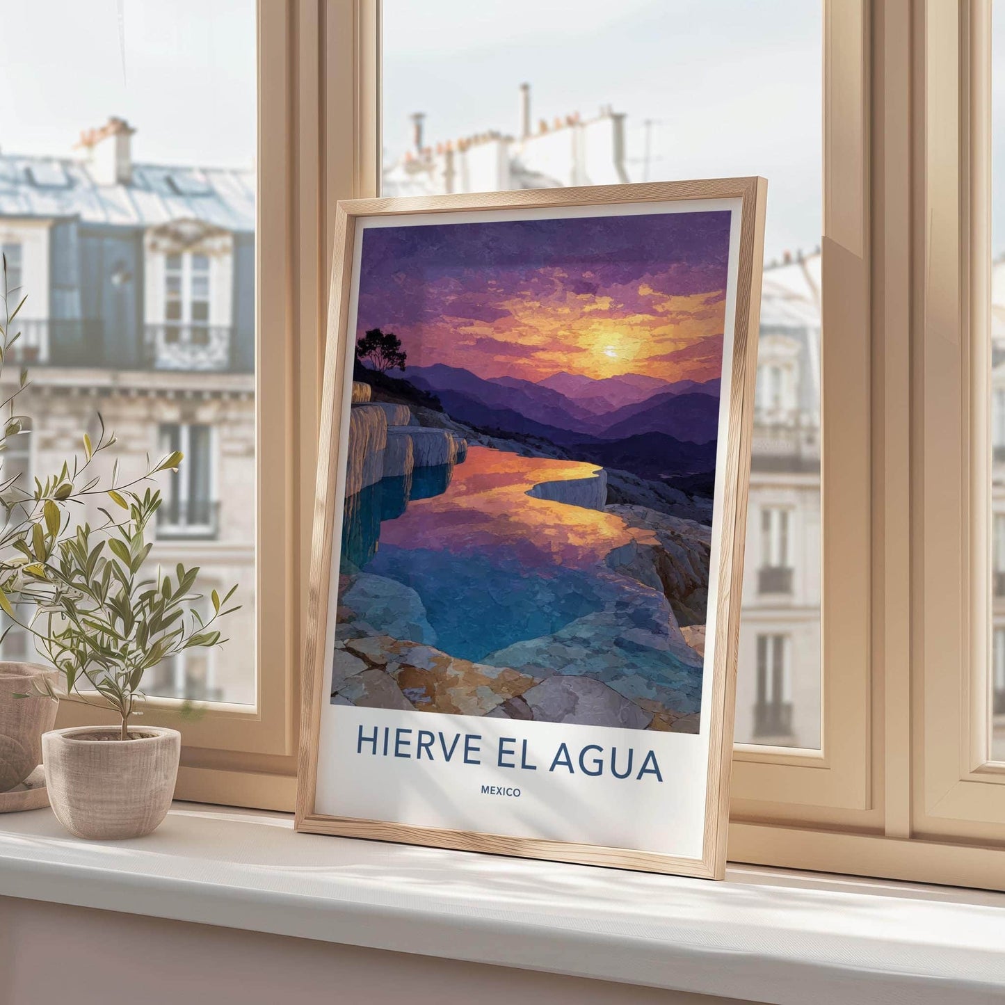 Hierve el Agua Poster - Mexico Travel Art - Petrified Terraces Sunset Wall Decor
